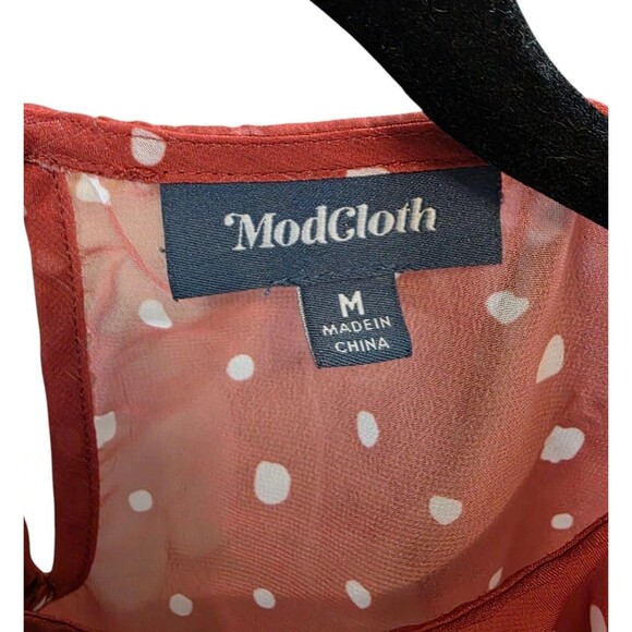 ModCloth Top Womans Medium Orange Specked Sheer  Short Sleeve Blouse Read - Picture 6 of 6